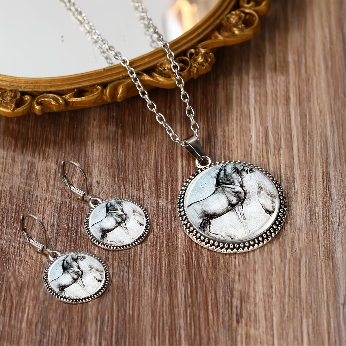 3pc Dynamic Elephants Necklace & Earrings Set, Classic Style